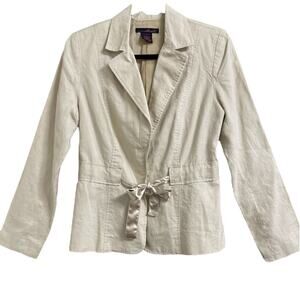 Willi Smith Khaki Linen Tie Waist Tailored Blazer 4